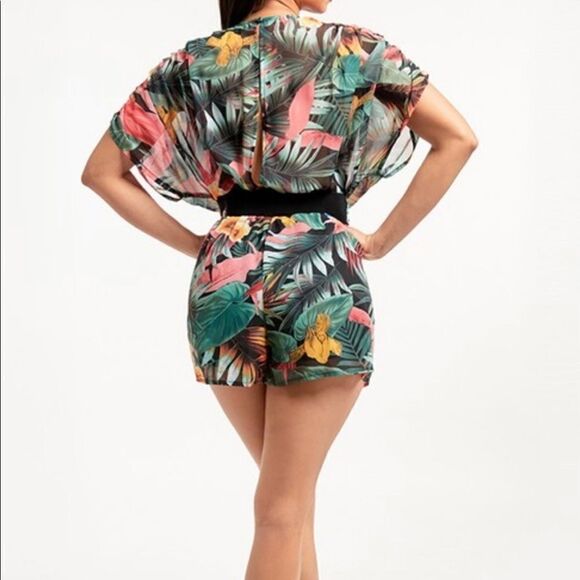 Tropical Kimono Chiffon Romper - Picture 6 of 10